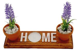 Dekorace Dřevo výrobky Dekorace HOME + 2x mini květináč s levandulí + čajová svíčka