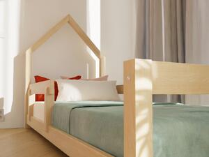 Dětská postel domeček POPPI s bočnicí - Nelakovaná, 90x160 cm, Zvolte stranu: Vlevo