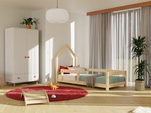 Dětská postel domeček POPPI s bočnicí - Nelakovaná, 90x180 cm, Zvolte stranu: Vpravo