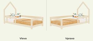 Dětská postel domeček POPPI s bočnicí - Nelakovaná, 80x160 cm, Zvolte stranu: Vlevo