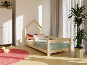 Dětská postel domeček POPPI s bočnicí - Nelakovaná, 80x160 cm, Zvolte stranu: Vlevo
