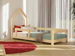 Dětská postel domeček POPPI s bočnicí - Nelakovaná, 80x180 cm, Zvolte stranu: Vpravo