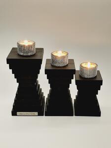 Dekorace Dřevo výrobky Dřevěný set 3 svícnů se stříbrnými kalíšky na čajové svíčky 33/C