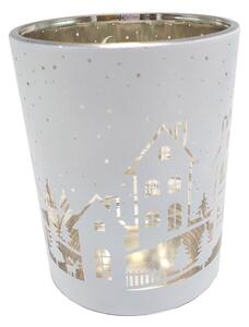 Svícen skleněný S bílé domky 7*5cm 9306105B