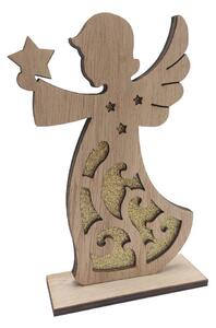 Vánoční dřevěný anděl se zlatým třpytivým zdobením 15cm 2009352C