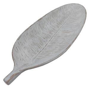Dekorační tác dřevěný list bílý 40cm 3000202A