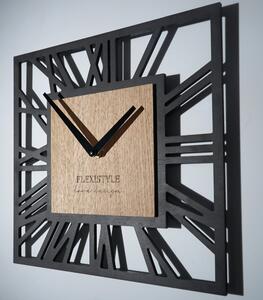 Dřevěné čtvercové nástěnné hodiny v černé barvě
