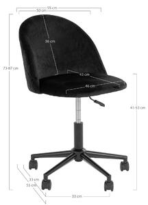 Nordic Experience Černá sametová kancelářská otočná židle Louis
