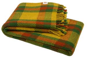 Pestrobarevná vlněná deka Perelika - žlutá, oranžová a zelená kostka