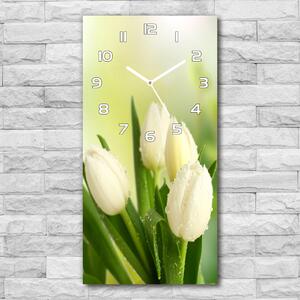 Nástěnné skleněné hodiny Bílé tulipány pl_zsp_30x60_f_34973360
