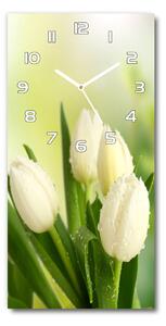 Nástěnné skleněné hodiny Bílé tulipány pl_zsp_30x60_f_34973360