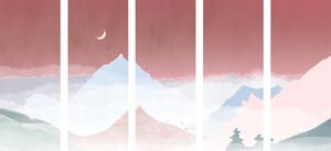 5-dílný obraz měsíc nad pastelovými horami