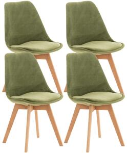 Židle Linares (SET 4 ks) ~ samet, dřevěné nohy natura - Světle zelená