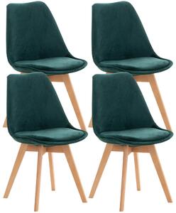 Židle Linares (SET 4 ks) ~ samet, dřevěné nohy natura - Zelená