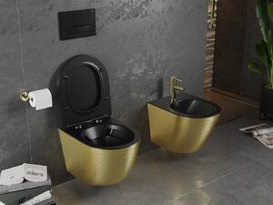 Mexen Lena, závěsná toaletní mísa 480x360x355 mm s pomalu padajícím sedátkem, černá matná - zlatý vzor, 30224077