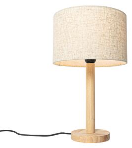 Venkovská stolní lampa dřevěná s lněným stínidlem béžová 25 cm - Mels