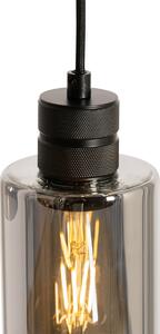 Moderní závěsné svítidlo černé s kouřovým sklem 3-světlo - Stavelot