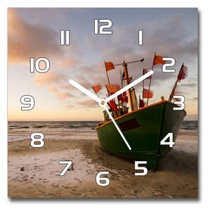 Skleněné hodiny čtverec Rybářská loď pláž pl_zsk_30x30_f_102494694