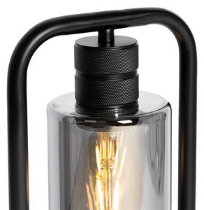 Moderní stolní lampa černá s kouřovým sklem - Stavelot