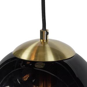 Art deco závěsná lampa mosaz s černým sklem 3-světlo - Pallon