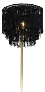 Orientální stojací lampa zlato černé odstín s třásněmi - Franxa