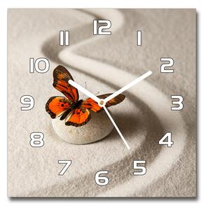 Skleněné hodiny čtverec Kámen zen a motýl pl_zsk_30x30_f_105886017