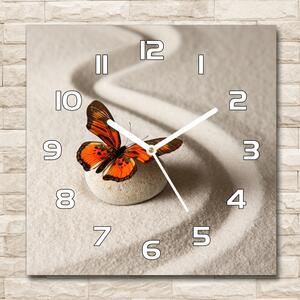 Skleněné hodiny čtverec Kámen zen a motýl pl_zsk_30x30_f_105886017