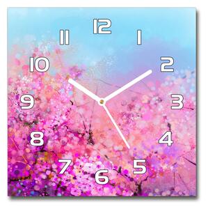 Skleněné hodiny čtverec Květy višně pl_zsk_30x30_f_106388949