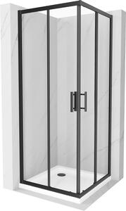 Mexen Rio, čtvercový sprchový kout s posuvnými dveřmi 80 (dveře) x 80 (dveře) x 190 cm, 5mm čiré sklo, černý profil + bílá sprchová vanička SLIM, 860-080-080-70-00-4010B