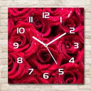 Skleněné hodiny čtverec Kapky na růžích pl_zsk_30x30_f_122317792
