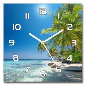 Skleněné hodiny čtverec Maledivy pláž pl_zsk_30x30_f_126748913