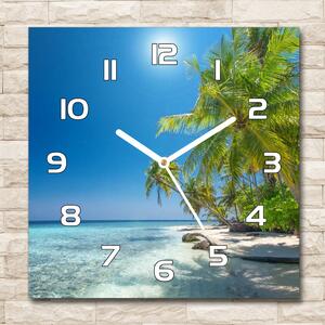 Skleněné hodiny čtverec Maledivy pláž pl_zsk_30x30_f_126748913