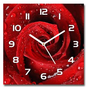Skleněné hodiny čtverec Kapky na růži pl_zsk_30x30_f_37464697