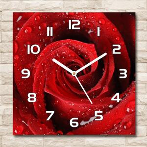 Skleněné hodiny čtverec Kapky na růži pl_zsk_30x30_f_37464697