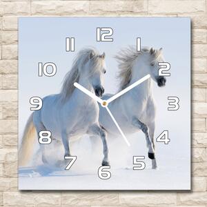 Skleněné hodiny čtverec Dva koně ve sněhu pl_zsk_30x30_f_46568530