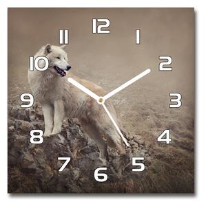 Skleněné hodiny čtverec Bílý vlk na skále pl_zsk_30x30_f_60381309