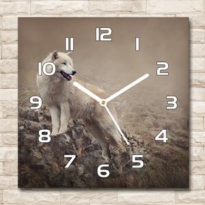 Skleněné hodiny čtverec Bílý vlk na skále pl_zsk_30x30_f_60381309