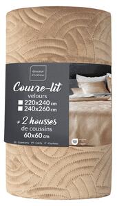 Béžový sametový set přehozu a povlaku na polštář 240x260 cm Solange – douceur d'intérieur
