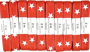 10x stuha vánoční STARRY RED CHARM červená 15mm x2m (8,-Kč/ks) (4,-Kč/m)
