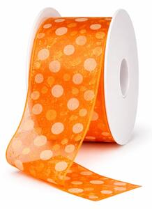 Stuha organzová SPOTS ORANGE oranžová, průsvitná 40mm x 2m (10,-Kč/m)