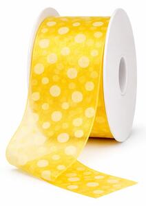 Stuha organzová SPOTS YELLOW žlutá, průsvitná 40mm x 2m (10,-Kč/m)