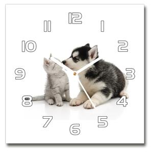 Skleněné hodiny čtverec Pes a kočka pl_zsk_30x30_f_73561386