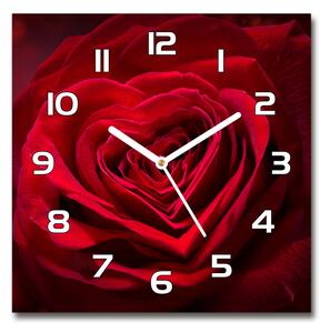 Skleněné hodiny čtverec Červená růže srdce pl_zsk_30x30_f_75608886