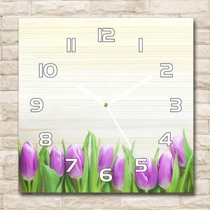 Skleněné hodiny čtverec Fialové tulipány pl_zsk_30x30_f_78755149