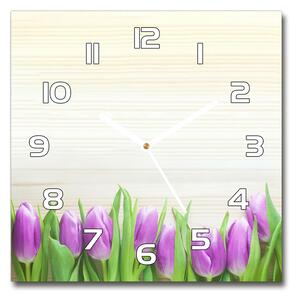 Skleněné hodiny čtverec Fialové tulipány pl_zsk_30x30_f_78755149