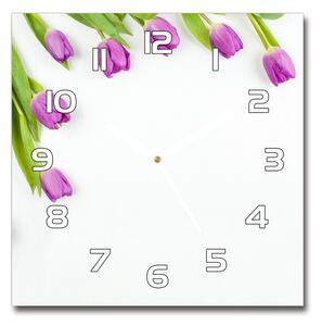 Skleněné hodiny čtverec Fialové tulipány pl_zsk_30x30_f_78573099