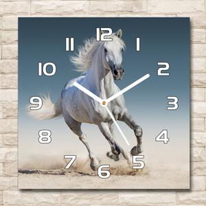 Skleněné hodiny čtverec Bílý kůň ve cvalu pl_zsk_30x30_f_95257889