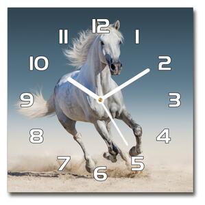 Skleněné hodiny čtverec Bílý kůň ve cvalu pl_zsk_30x30_f_95257889