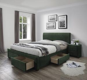 Dvoulůžková postel MODENA 3 –⁠ 160x200, samet, tmavě zelená
