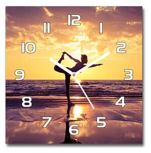 Skleněné hodiny čtverec Joga na pláži pl_zsk_30x30_f_98847992